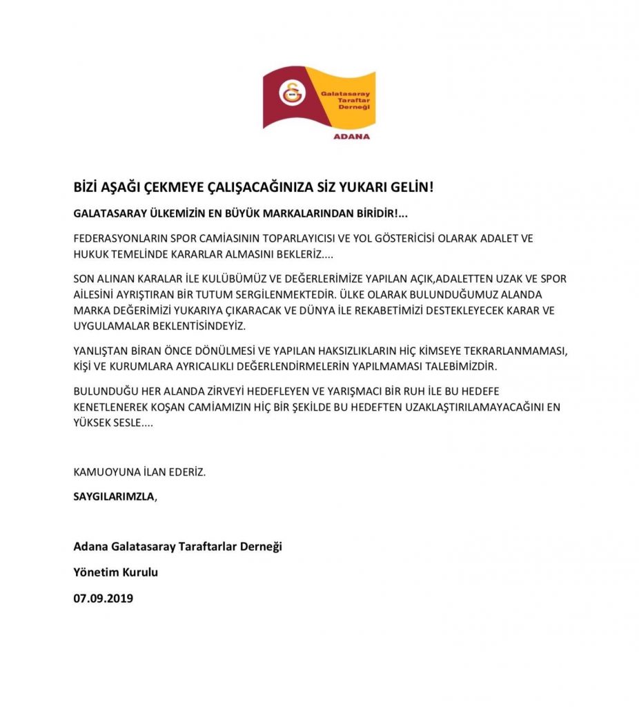 Adana Galatasaray Taraftarlar Derneği açılmıştır.